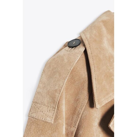 ZARA 100% LEATHER SHORT TRENCH COAT - Picture 13 of 13